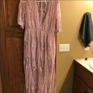 Mauve Lace Overlay Maxi Dress Romper